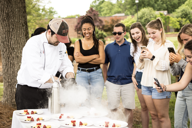 Elon University and its chef host five-course, farm-to-table dinner each month on campus. A small group of students is invited to enjoy a tasting menu.