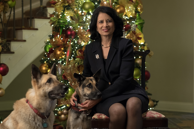 Renu Khator swooped in to adopt Ruby a mere 15 minutes after the skinny, 18-month-old dog was picked up as a stray from the University of Houston campus and taken to a shelter in 2018.