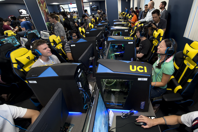 The esports infrastructure at the University of California, Irvine, allows the teams to compete and scrimmage in a 3,500-square-foot arena where other students can use one of 60 PCs for $4/hour.