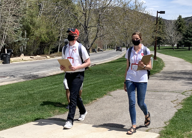 Hope Corps students promote the University of Utah's mobile coronavirus testing program.