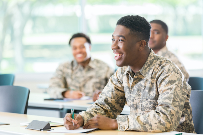 Cheerful student in military academy