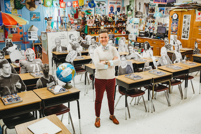 University of Kentucky graduate Whitney Walker has filled her high school classroom with life-sized cut-outs of Lin-Manuel Miranda, Michelle Obama and other luminaries.