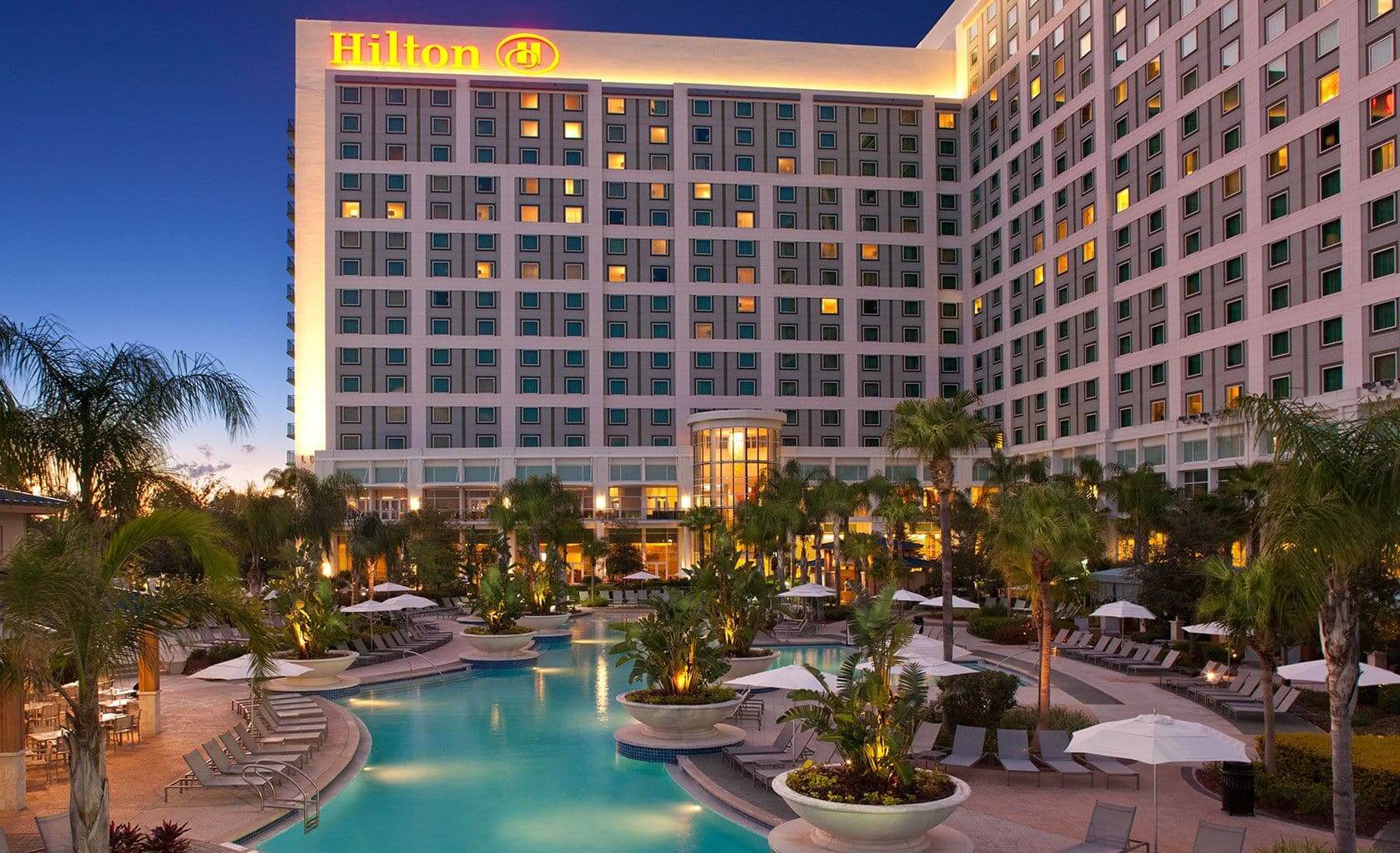 The Hilton Orlando at dusk